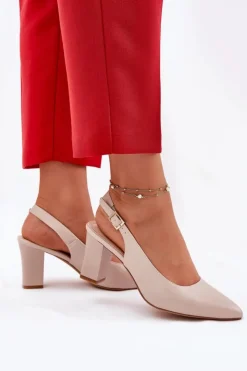 New Buty Sergio Leone Wygodne Czółenka Na Słupku Sergio Leone SK162 Beżowe Beżowy