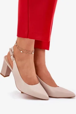 New Buty Sergio Leone Wygodne Czółenka Na Słupku Sergio Leone SK162 Beżowe Beżowy