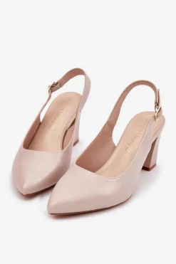 New Buty Sergio Leone Wygodne Czółenka Na Słupku Sergio Leone SK162 Beżowe Beżowy