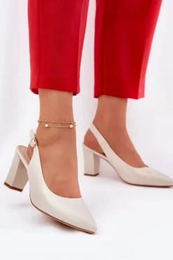 Buty Sergio Leone Czółenka Na Słupku|Czółenka Klasyczne*Wygodne Czółenka Na Słupku Sergio Leone SK162 Perłowe