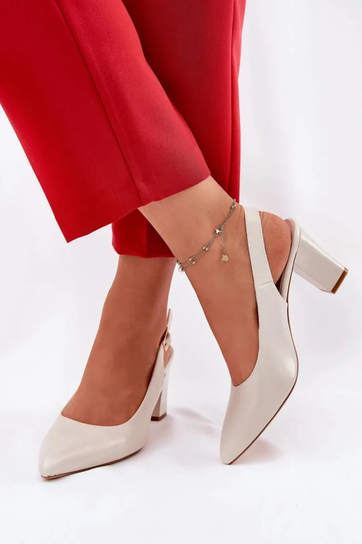 Buty Sergio Leone Czółenka Na Słupku|Czółenka Klasyczne*Wygodne Czółenka Na Słupku Sergio Leone SK162 Perłowe