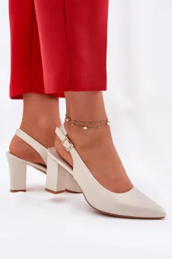 Buty Sergio Leone Czółenka Na Słupku|Czółenka Klasyczne*Wygodne Czółenka Na Słupku Sergio Leone SK162 Perłowe