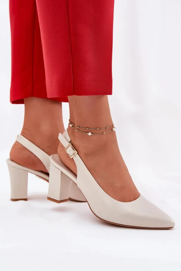 Buty Sergio Leone Czółenka Na Słupku|Czółenka Klasyczne*Wygodne Czółenka Na Słupku Sergio Leone SK162 Perłowe