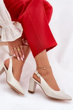 Buty Sergio Leone Czółenka Na Słupku|Czółenka Klasyczne*Wygodne Czółenka Na Słupku Sergio Leone SK162 Perłowe