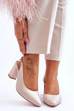 Buty Sergio Leone Wygodne Czółenka Na Słupku Sergio Leone SK162 Perłowe Beżowe