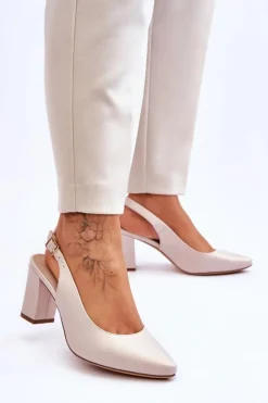 Buty Sergio Leone Wygodne Czółenka Na Słupku Sergio Leone SK162 Perłowe Beżowe