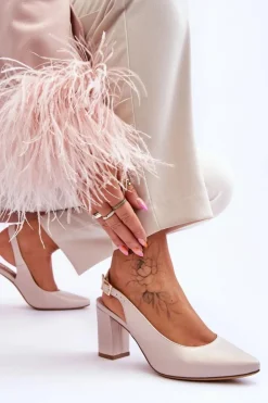 Buty Sergio Leone Wygodne Czółenka Na Słupku Sergio Leone SK162 Perłowe Beżowe