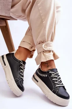 Discount Boto Wygodne Damskie Buty Sportowe Na Platformie Czarno-Beżowe Devan