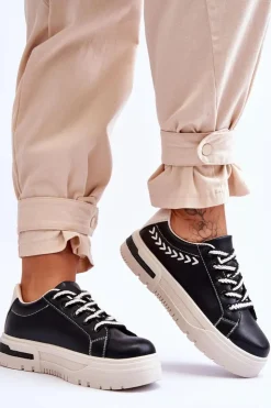 Discount Boto Wygodne Damskie Buty Sportowe Na Platformie Czarno-Beżowe Devan