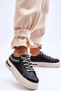 Discount Boto Wygodne Damskie Buty Sportowe Na Platformie Czarno-Beżowe Devan