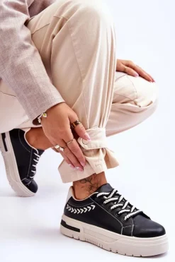 Discount Boto Wygodne Damskie Buty Sportowe Na Platformie Czarno-Beżowe Devan