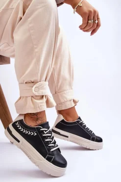 Discount Boto Wygodne Damskie Buty Sportowe Na Platformie Czarno-Beżowe Devan