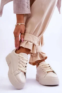 Boto Sneakersy Damskie*Wygodne Damskie Buty Sportowe Na Platformie Beżowe Devan