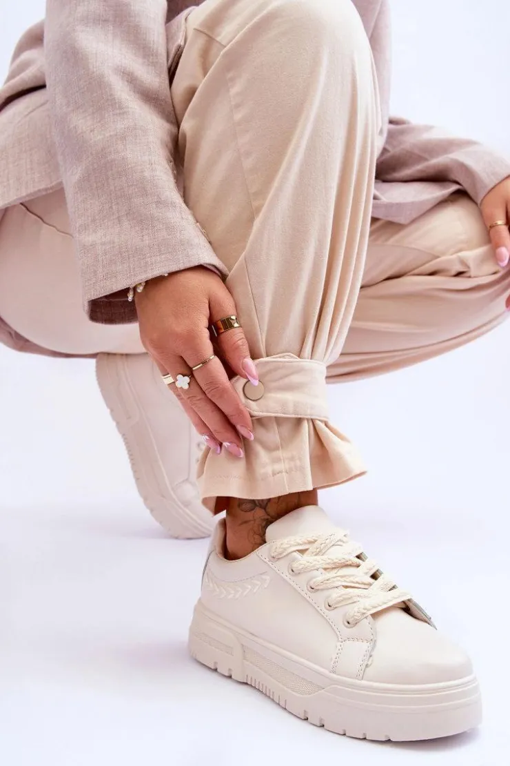 Boto Sneakersy Damskie*Wygodne Damskie Buty Sportowe Na Platformie Beżowe Devan