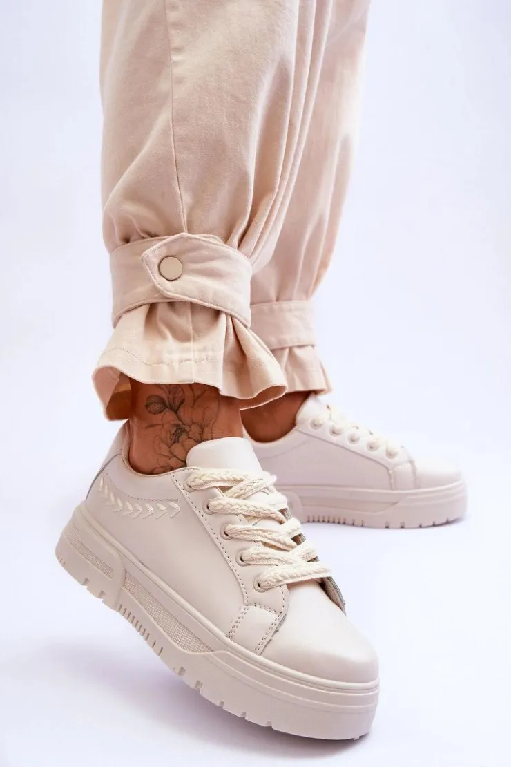 Boto Sneakersy Damskie*Wygodne Damskie Buty Sportowe Na Platformie Beżowe Devan
