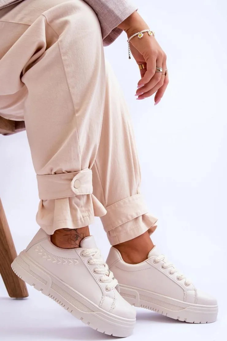 Boto Sneakersy Damskie*Wygodne Damskie Buty Sportowe Na Platformie Beżowe Devan