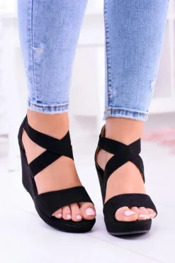 Boto Sandały Na Koturnie*Wygodne Damskie Czarne Sandały Koturny Mirabet