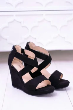 Boto Sandały Na Koturnie*Wygodne Damskie Czarne Sandały Koturny Mirabet