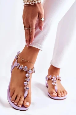 Outlet Boto Wygodne Damskie Sandały Japonki Z Ozdobami Fioletowe Briven