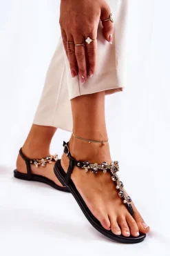 Boto Wygodne Damskie Sandały Japonki Z Ozdobami Czarne Briven