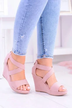 Sale Boto Wygodne Damskie Sandały Koturny Mirabet Pudrowy Róż