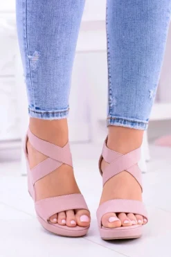 Sale Boto Wygodne Damskie Sandały Koturny Mirabet Pudrowy Róż
