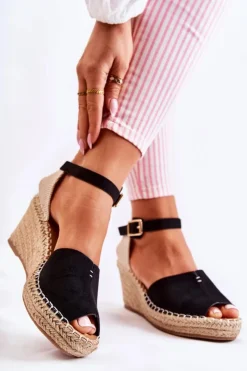 New Evento Wygodne Damskie Sandały Na Koturnie Czarne Dellia