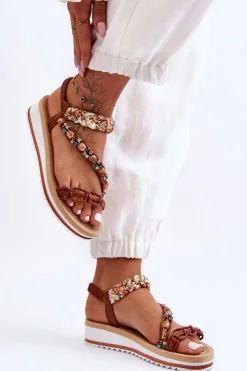 Damskie Boto Wygodne Damskie Sandały Na Koturnie Brązowe Jodie