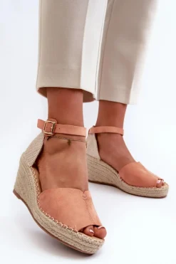Evento Sandały Na Koturnie*Wygodne Damskie Sandały Na Koturnie Jasnoróżowe Dellia Różowy