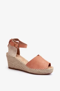 Evento Sandały Na Koturnie*Wygodne Damskie Sandały Na Koturnie Jasnoróżowe Dellia Różowy