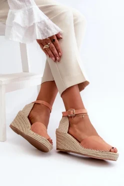 Evento Sandały Na Koturnie*Wygodne Damskie Sandały Na Koturnie Jasnoróżowe Dellia Różowy