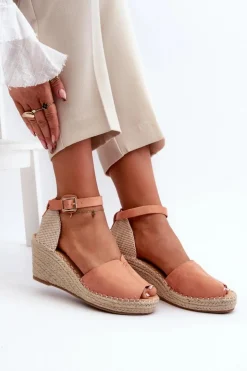 Evento Sandały Na Koturnie*Wygodne Damskie Sandały Na Koturnie Jasnoróżowe Dellia Różowy