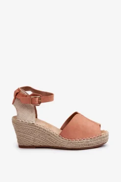 Evento Sandały Na Koturnie*Wygodne Damskie Sandały Na Koturnie Jasnoróżowe Dellia Różowy