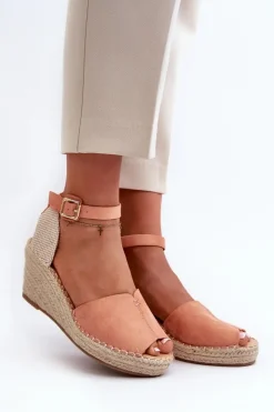 Evento Sandały Na Koturnie*Wygodne Damskie Sandały Na Koturnie Jasnoróżowe Dellia Różowy