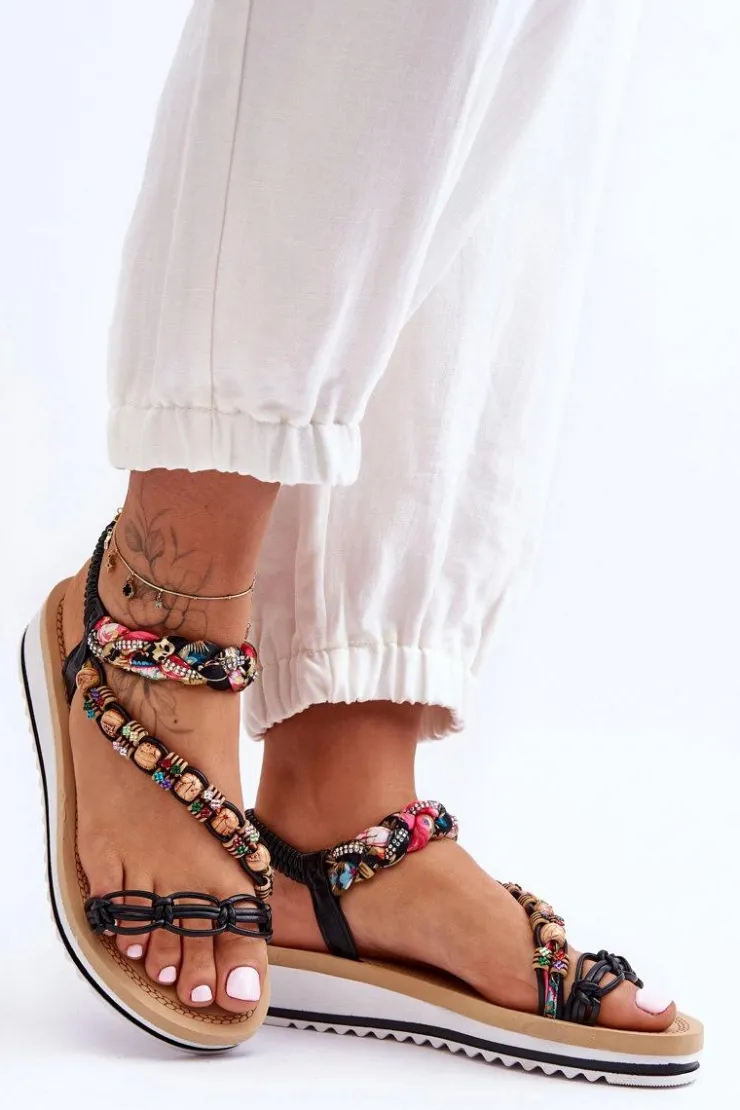 New Boto Wygodne Damskie Sandały Na Koturnie Czarne Jodie