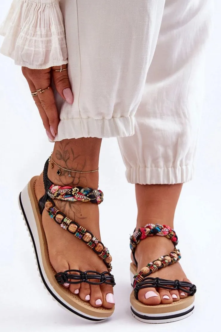 New Boto Wygodne Damskie Sandały Na Koturnie Czarne Jodie