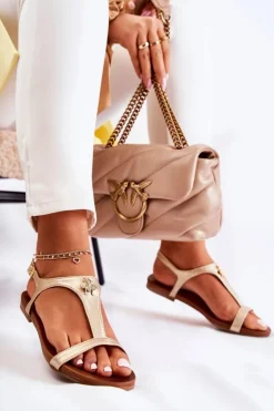 Damskie Damskie buty S.Barski Wygodne Damskie Sandały Z Ozdobą Złote Sabrine