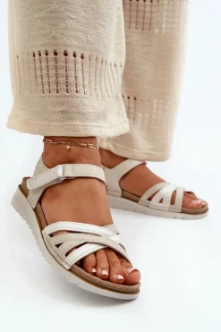 Damskie INBLU Wygodne I Lekkie Sandały Damskie Na Rzep CN000041 Beżowo-Srebrne