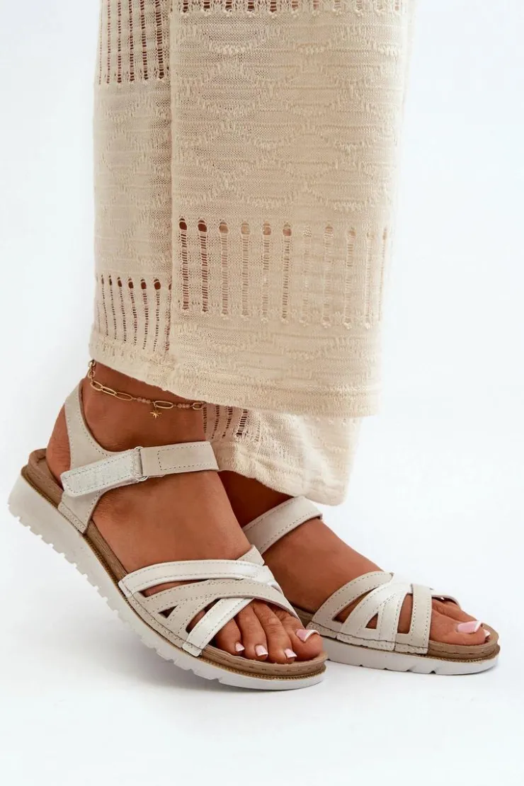 Damskie INBLU Wygodne I Lekkie Sandały Damskie Na Rzep CN000041 Beżowo-Srebrne