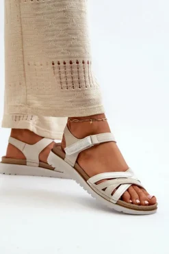 Damskie INBLU Wygodne I Lekkie Sandały Damskie Na Rzep CN000041 Beżowo-Srebrne