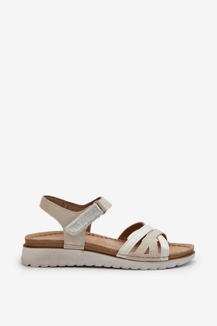 Damskie INBLU Wygodne I Lekkie Sandały Damskie Na Rzep CN000041 Beżowo-Srebrne