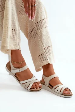 Damskie INBLU Wygodne I Lekkie Sandały Damskie Na Rzep CN000041 Beżowo-Srebrne