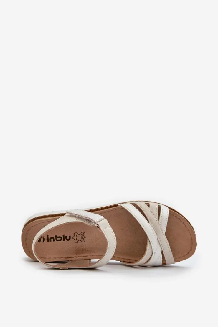 Damskie INBLU Wygodne I Lekkie Sandały Damskie Na Rzep CN000041 Beżowo-Srebrne