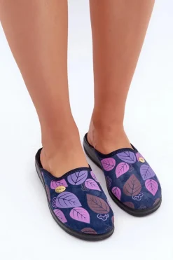 Damskie INBLU Wygodne Kapcie Damskie W Liście CU00005F Granatowe