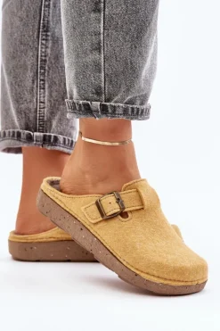 Hot INBLU Wygodne Kapcie Damskie Z Klamrą ED000019 Żółte