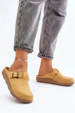 Hot INBLU Wygodne Kapcie Damskie Z Klamrą ED000019 Żółte