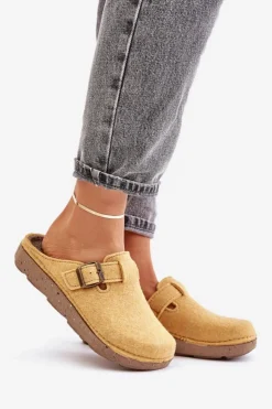 Hot INBLU Wygodne Kapcie Damskie Z Klamrą ED000019 Żółte