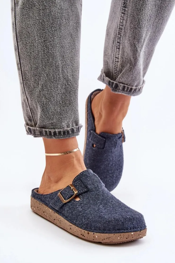 Damskie INBLU Wygodne Kapcie Damskie Z Klamrą ED000019 Granatowe