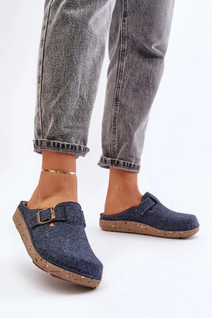 Damskie INBLU Wygodne Kapcie Damskie Z Klamrą ED000019 Granatowe