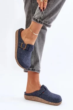 Damskie INBLU Wygodne Kapcie Damskie Z Klamrą ED000019 Granatowe